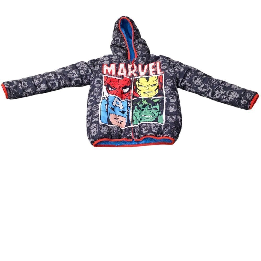 Marvel Avengers Reversible Puffer Jacket Blue Size 6 Kids Winter Coat